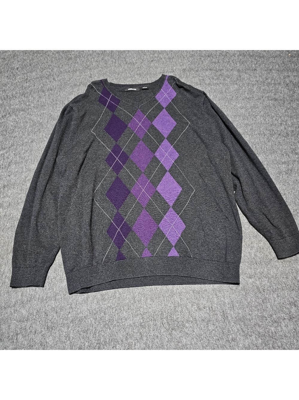 Claiborne Men’s Gray Purple Argyle V-Neck Sweater L​